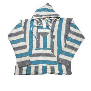 Yarima Blue White Black Striped Baja Hoodie Eco Yarn LARGE